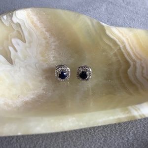 Sapphire and Diamond Earrings Sterling Silver